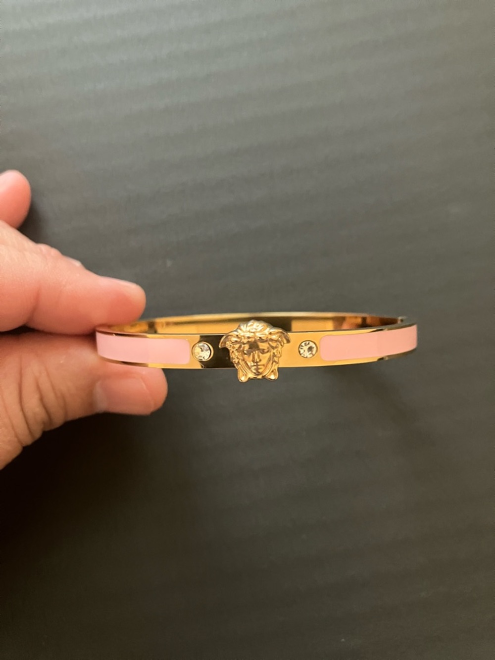 Gold-Tone Pink Medusa Bangle Bracelet - Picture 3 of 12